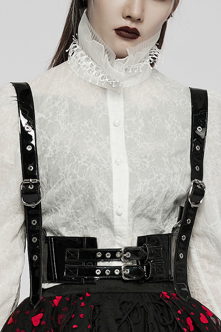 Black Adjustable Metal Buckle Detachable Faux Leather Women's Steampunk Belt