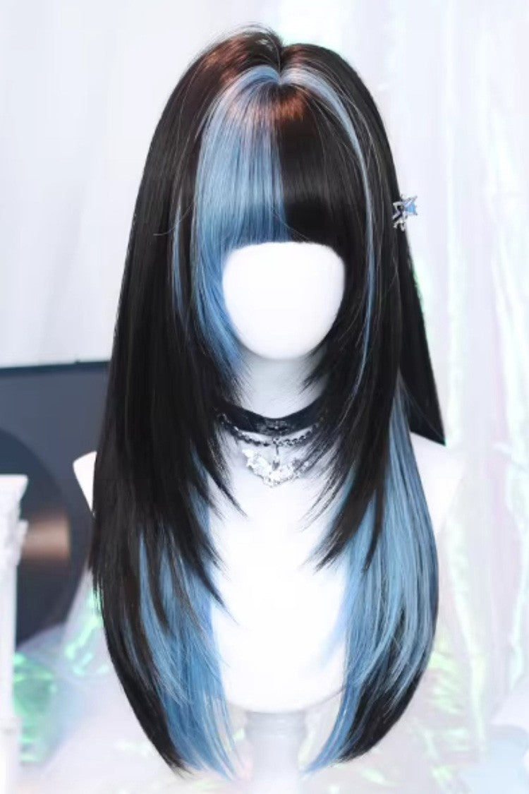 ブラック/ブルー ハイライト ストレート スイート ロリータ ウィッグ