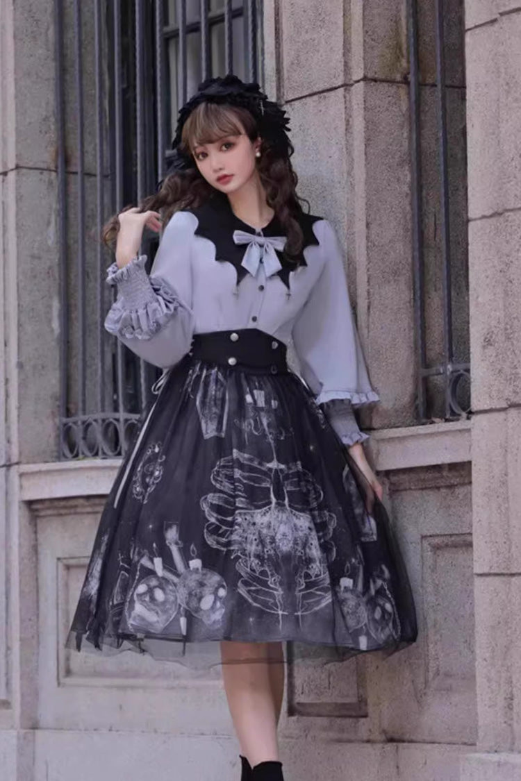 Black Print Halloween Classic Gothic Punk Elegant Lolita Skirt Set