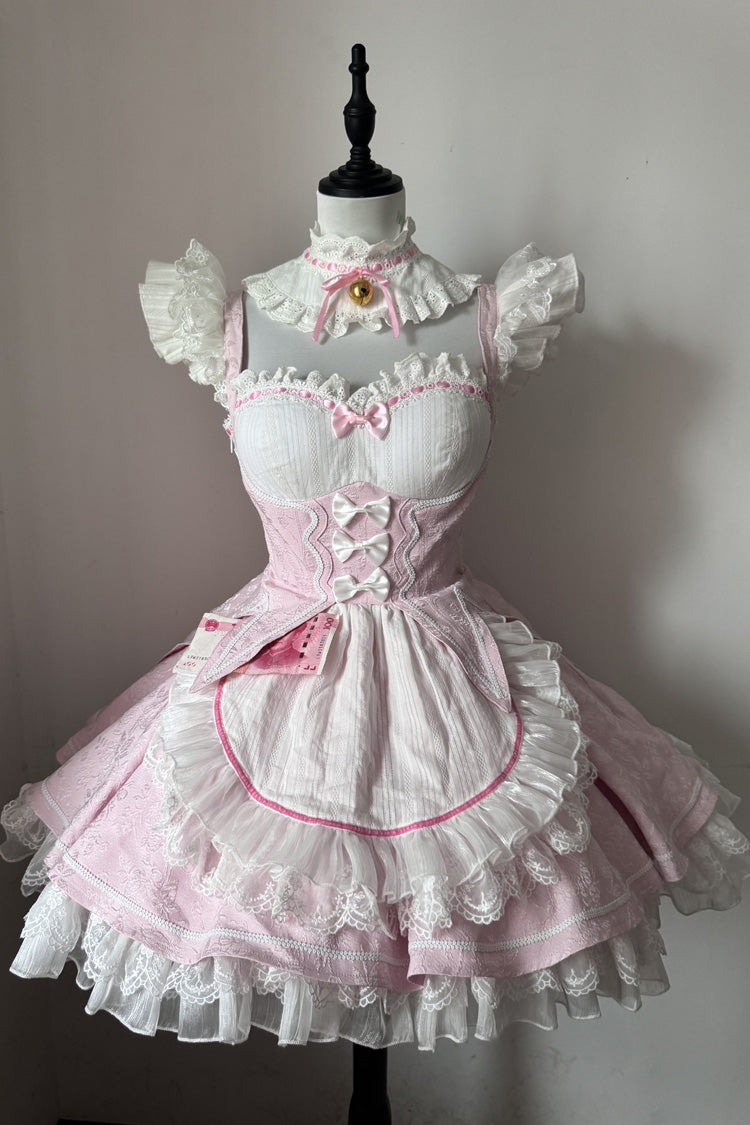 Pink [Ram Rem] Ruffle Bowknot Sweet Japanese Lolita Jsk Dress Set