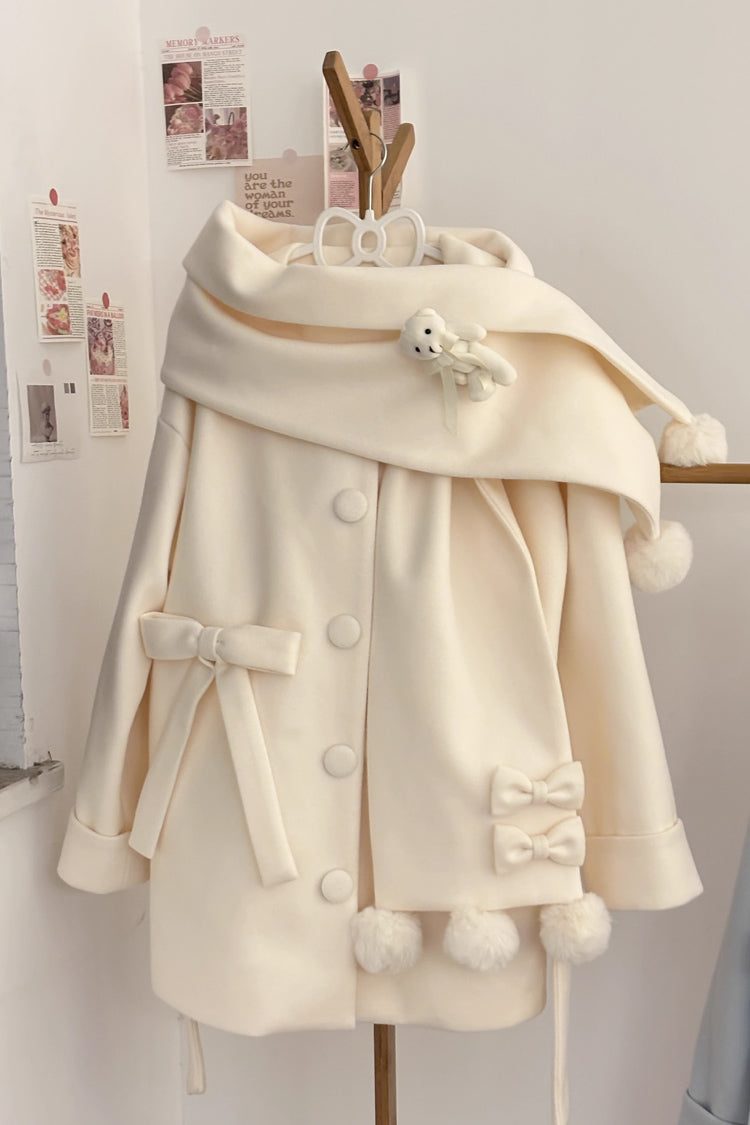 First Snow Bear Bowknot Scarf Design Sweet Japanese Lolita Coat 4 Colors