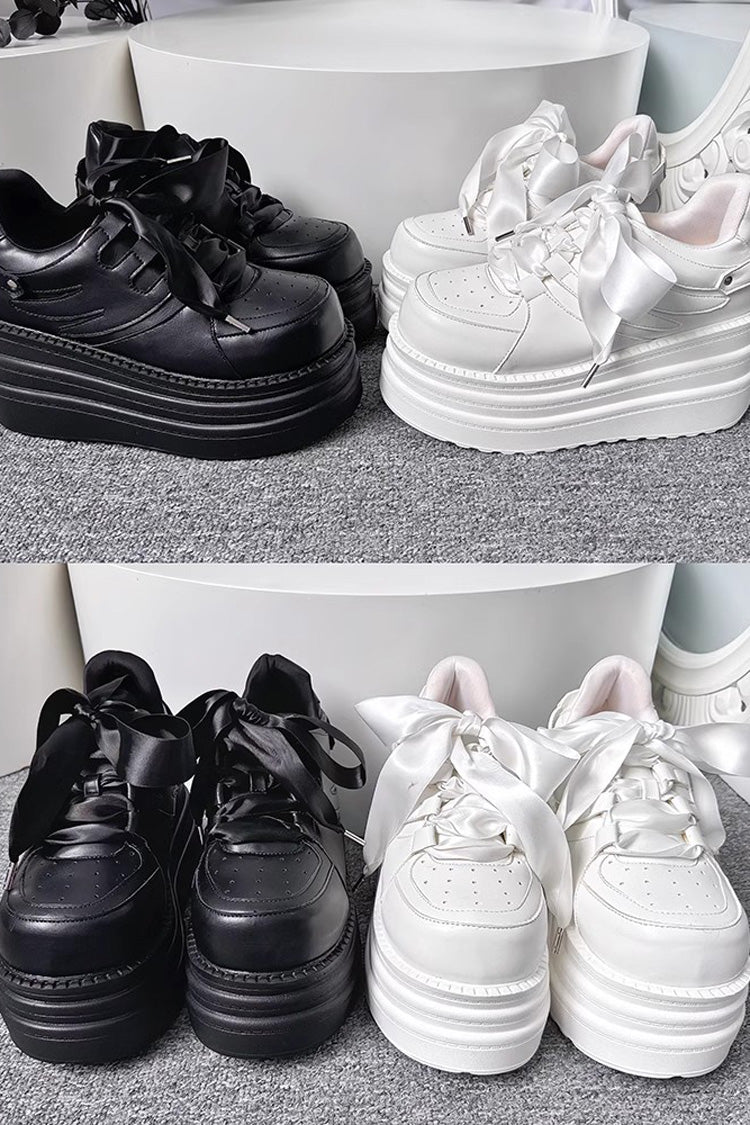 College Lace-Up Sweet Jirai Kei Japanese Platforms Shoes 2 Colors