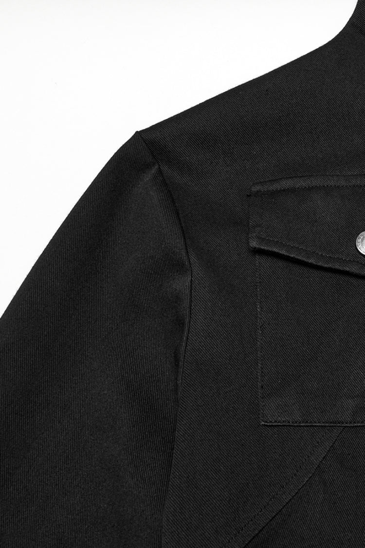 Blouse Punk Homme à Fermeture Éclair Asymétrique, Manches Longues, Col Montant Noir 