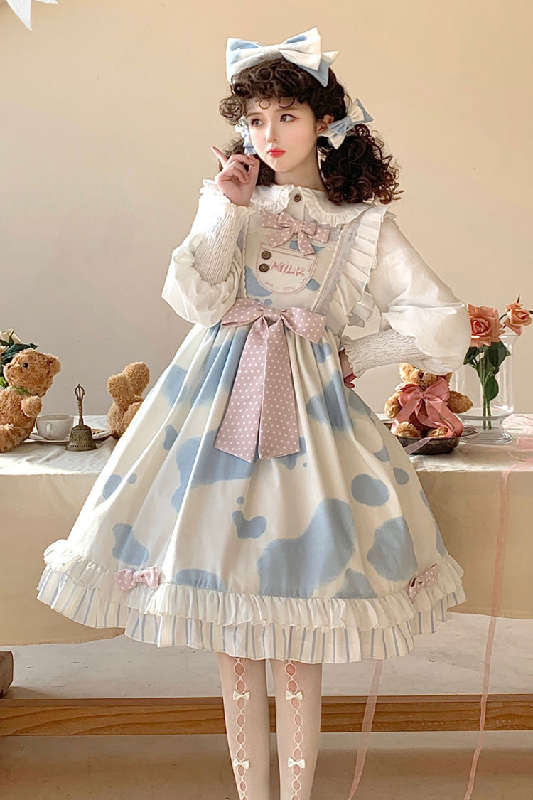 Milk Cow Print Ruffle Bowknot Sweet Lolita Jsk Dress 5 Colors