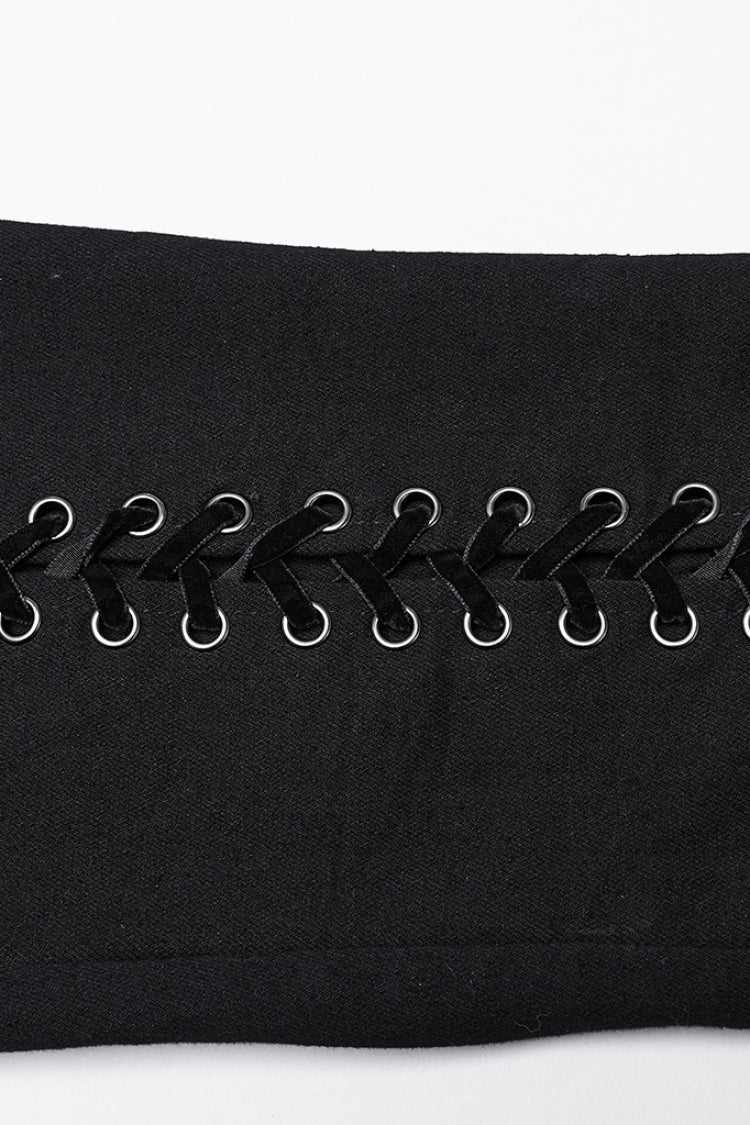 Schwarze dreifach geschichtete Rüschen-Schnür-Mesh-Gothic-Hose für Damen 