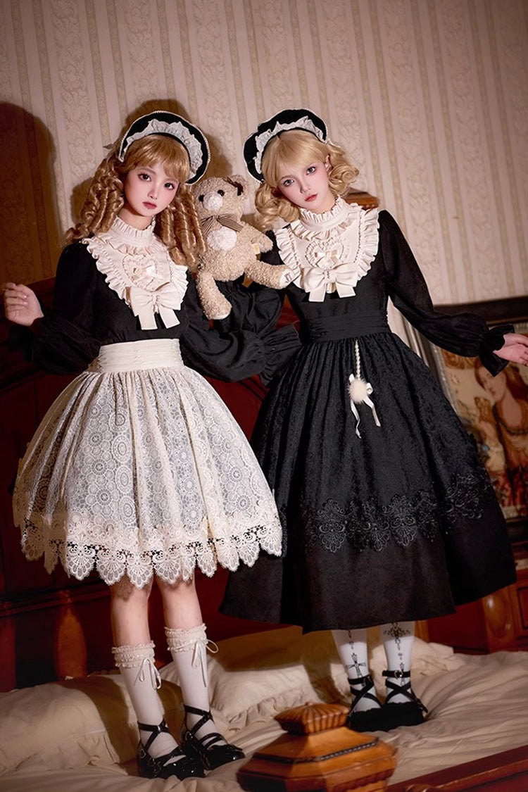 Black [Twilight Choir] Long Sleeves Bowknot Lace Sweet Vintage Lolita Dress 2 Versions