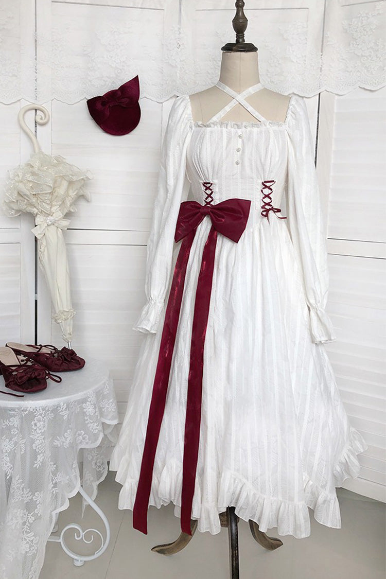 White Roman Covenant Boat Neck Long Sleeves Ruffle Classic Lolita Dress