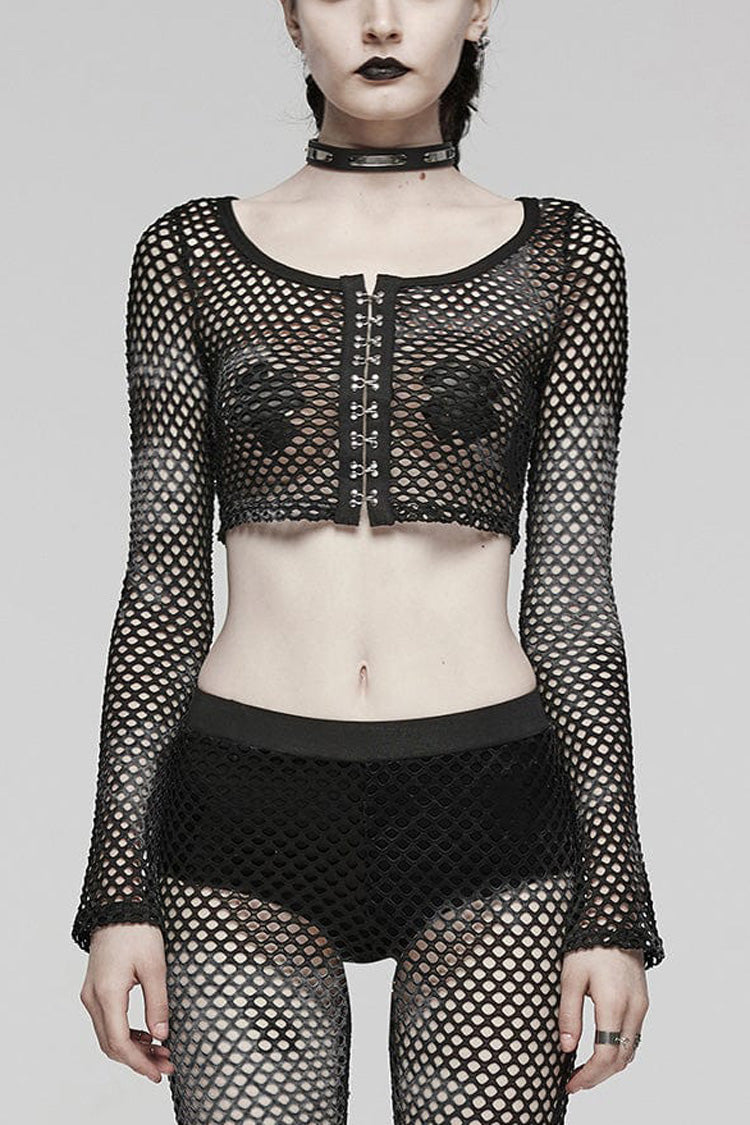 Langärmliges, hohles, genähtes und Batik-Steampunk-Kurz-T-Shirt für Damen in 3 Farben