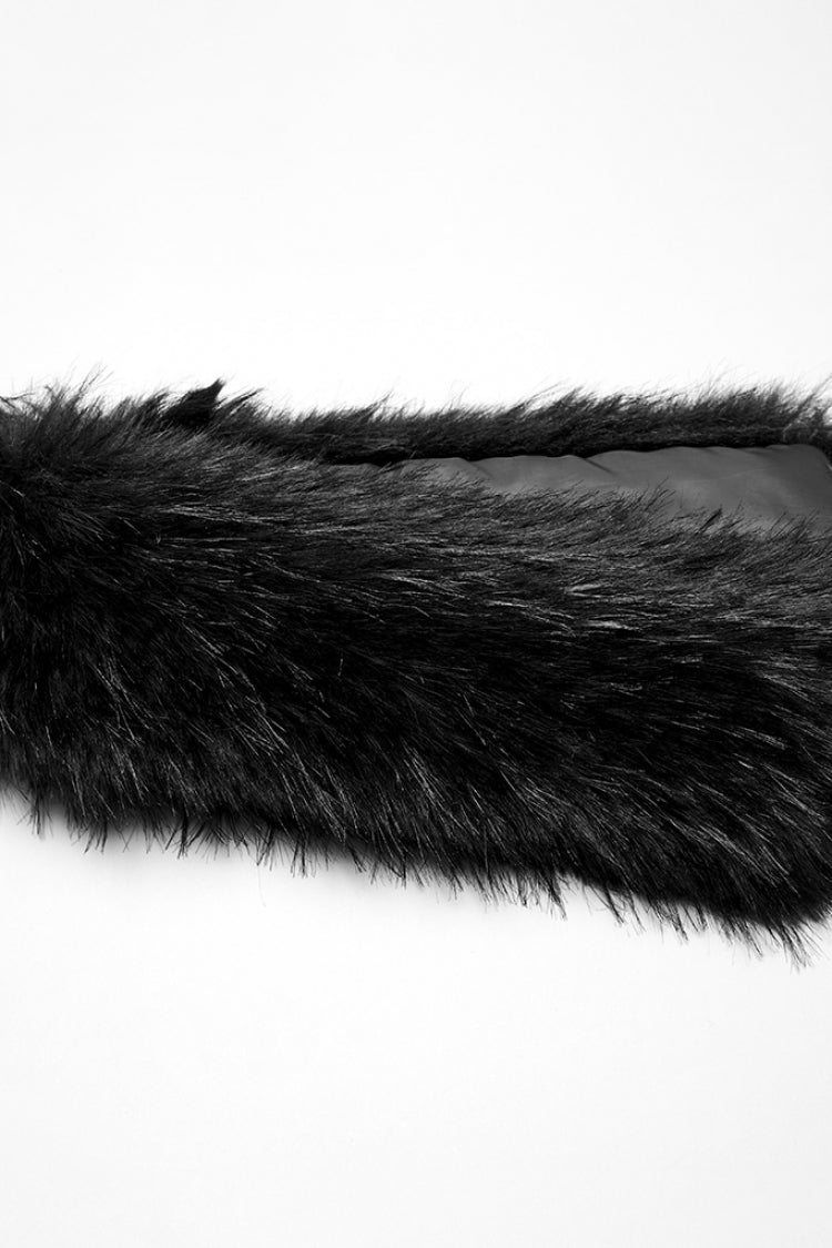 Black Halterneck Sleeveless Jacquard Women's Gothic Vest with Faux Fur Collar
