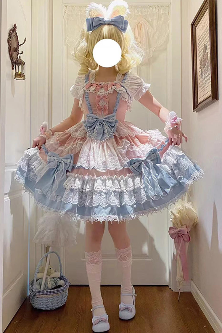 Blue Sleeveless Multi-Layered Ruffle Bowknot Lace Sweet Gorgeous Lolita Doll Jsk Dress