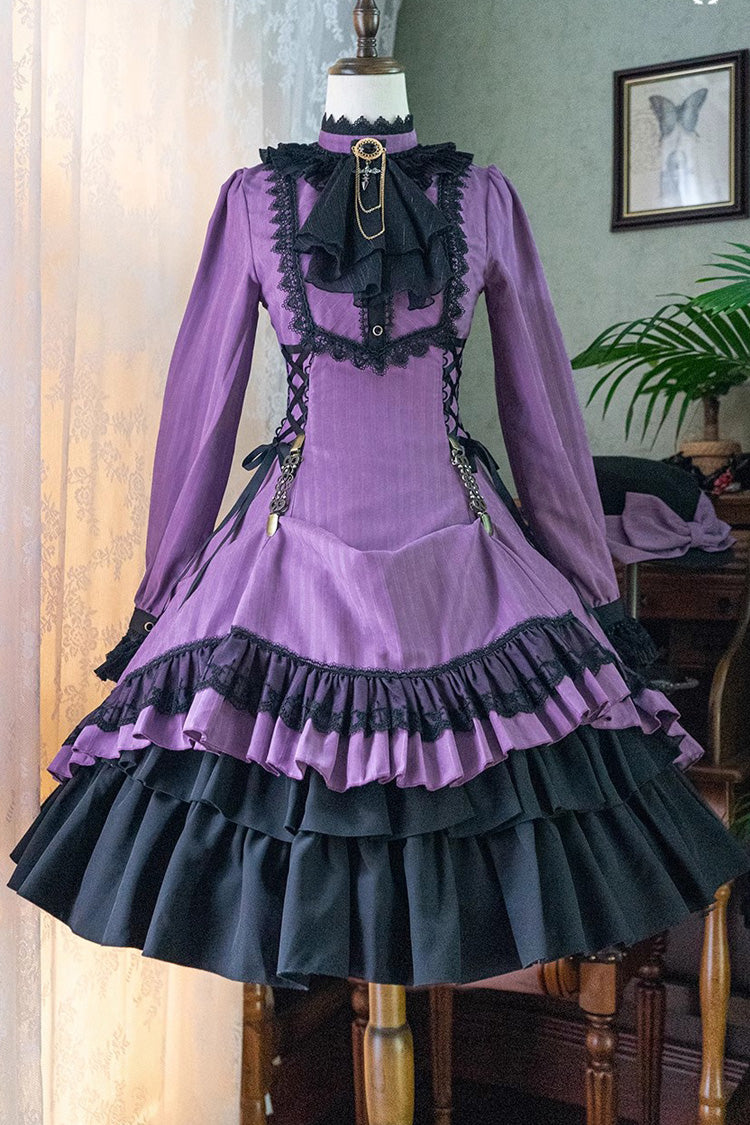 Point Manor Solid Color Stand Collar Long Sleeves Multi-layer Ruffle Gothic Lolita Dress 5 Colors