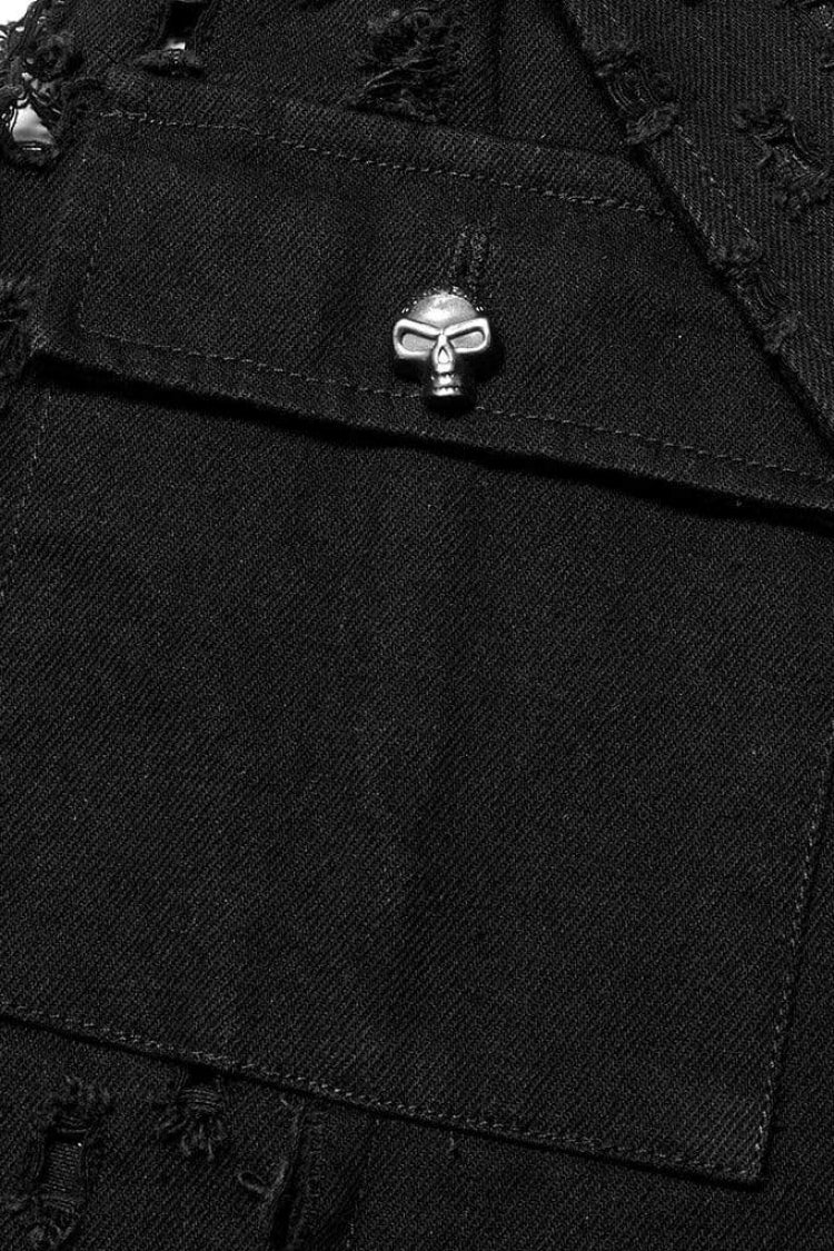 Schwarze ärmellose zerrissene Steampunk-Langweste mit V-Kragen für Herren