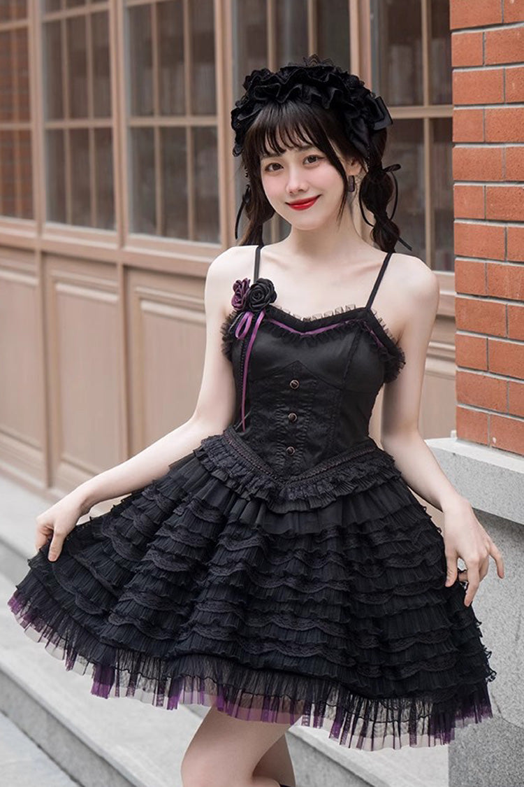 Black Midnight Ballet Rose Lace Sleeveless Gothic Lolita Jsk Dress