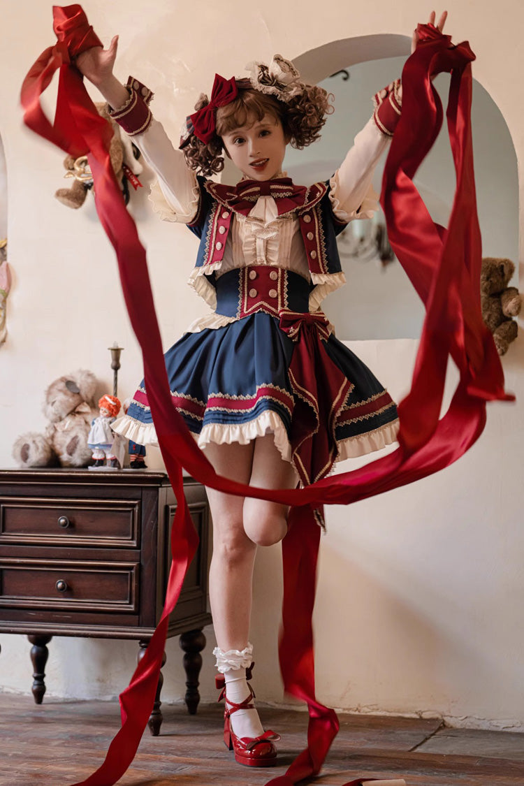 Red/White/Blue Star Idol Round Collar Ruffle Bowknot Sweet Princess Lolita Skirt Full Set