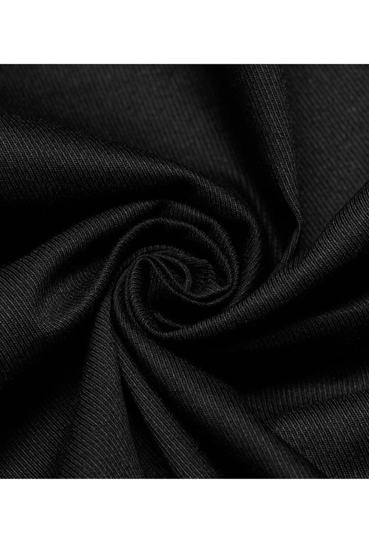 Black Gothic Delicate Decals Placket Pleated Ruffle Long Sleeve Men's Shirt