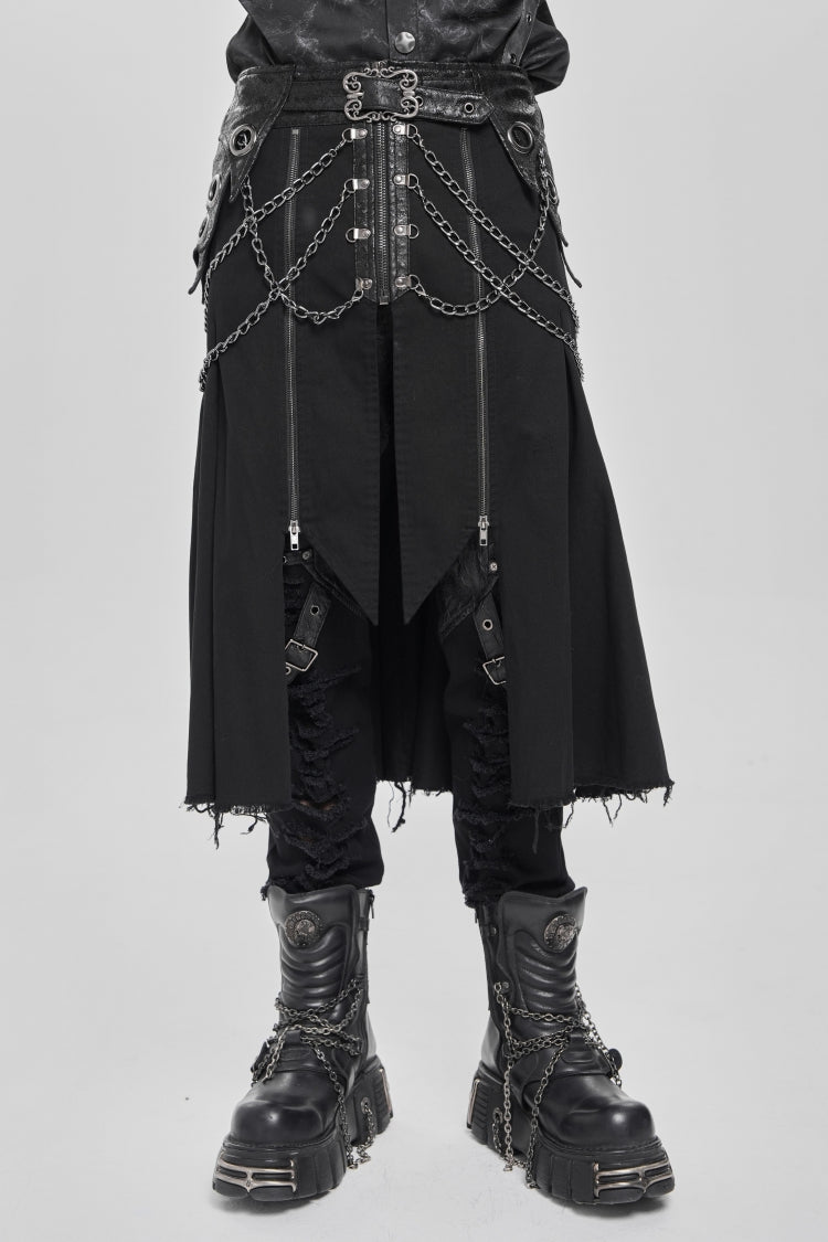 Black Buckle Chain Eyelet Men's Punk Skirt