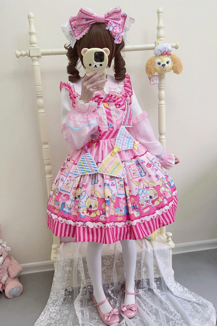 [Bunny Pastry Chef] Print Bowknot Gothic Japanese Lolita Jsk Dress 3 Colors