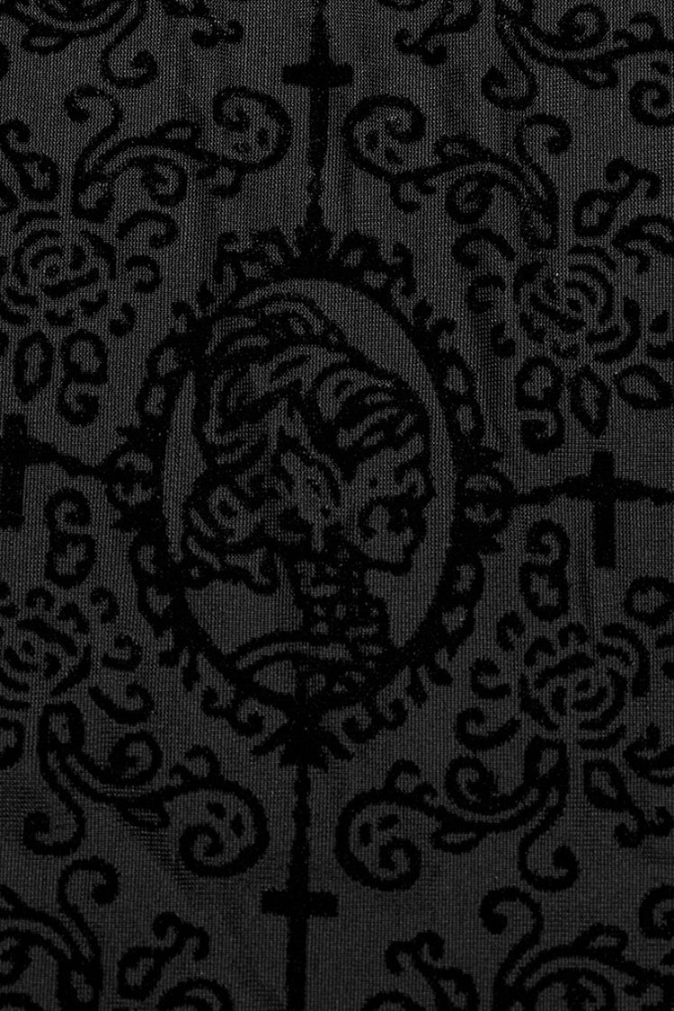Black Sleeveless Beaded Cross Flocking Print Men's Gothic Tank Top