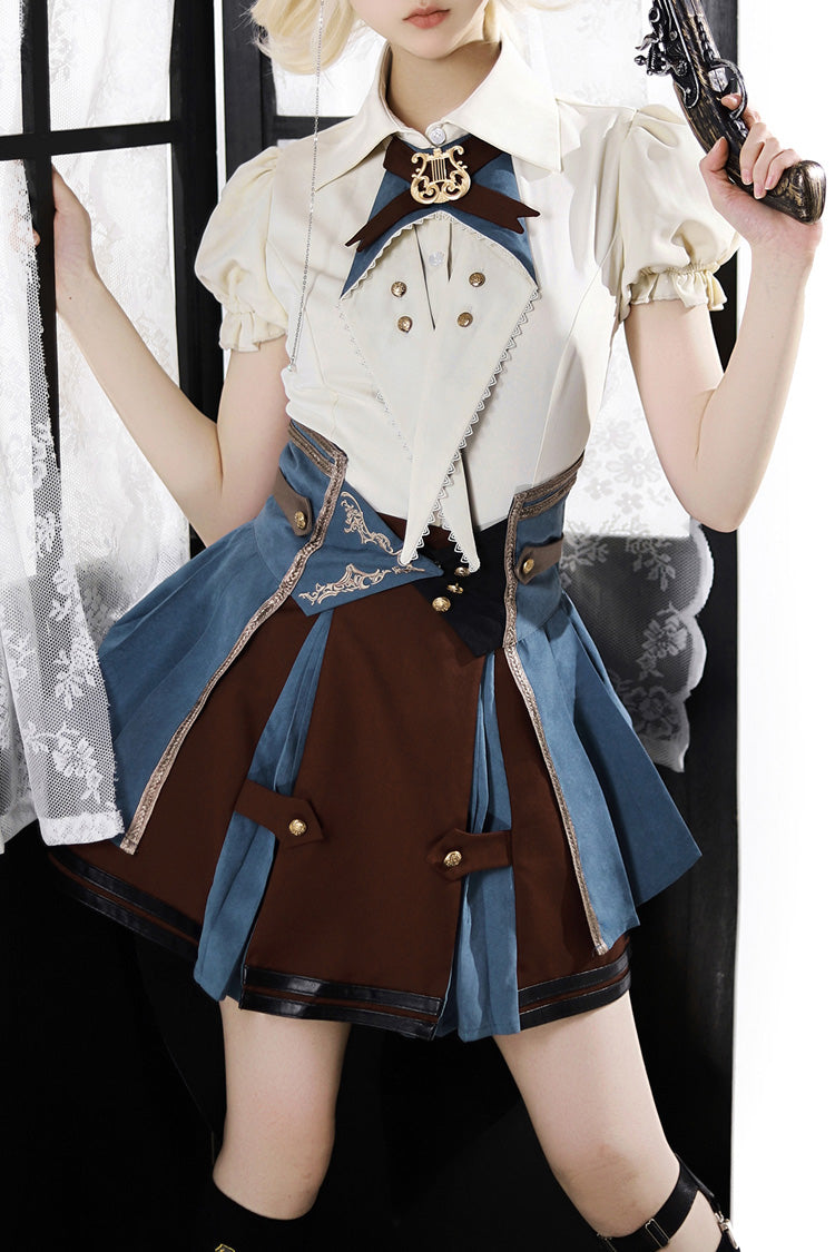[Conducteur de Train de la Ville des Fées] Ensemble Jupe Lolita Punk Élégant à Manches Courtes avec Broderie de l'Académie Britannique 