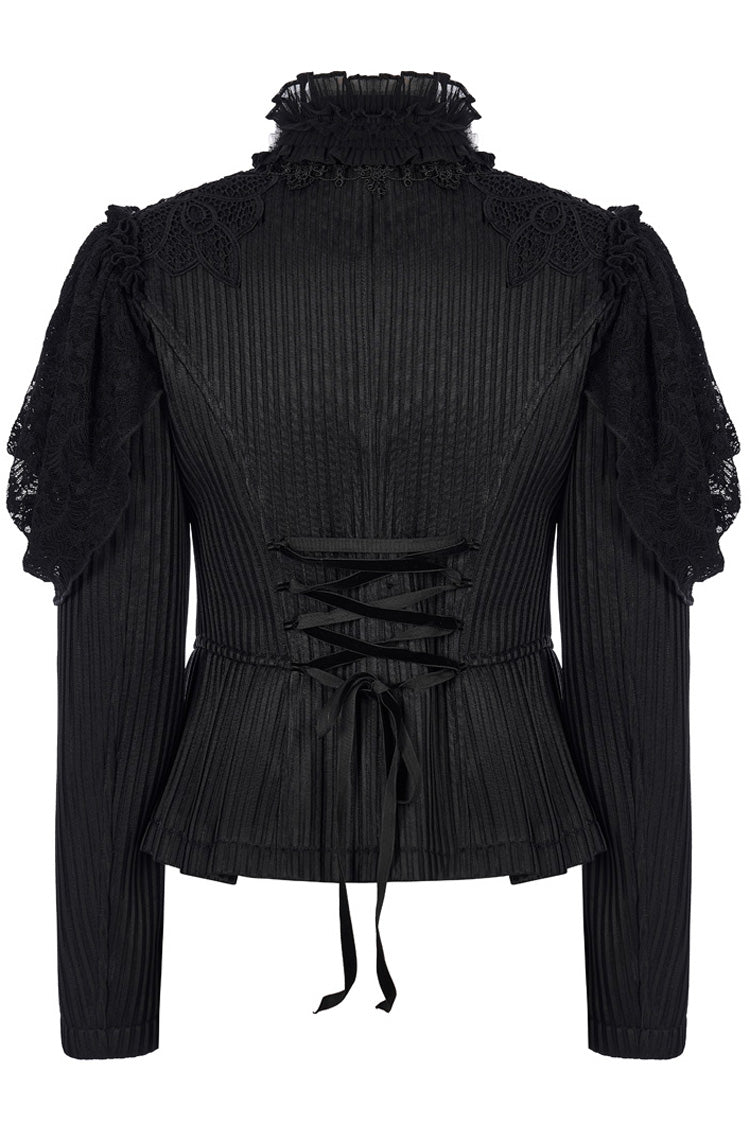Schwarze Gothic-Spitzen-Jacquard-Zweireihige Samtknopf-Metallreißverschluss-Rückseite zum Schnüren Damenjacke
