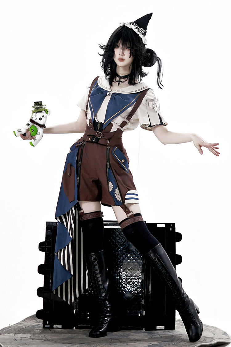 Brown [Inventor of Wonderful Equipment] Ouji Punk Cool Lolita Bib Shorts