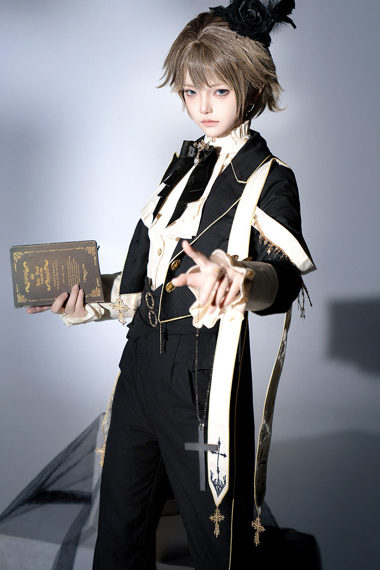 Black Long Sleeves Print Gothic Prince Handsome Ouji Lolita Swallowtail Coat