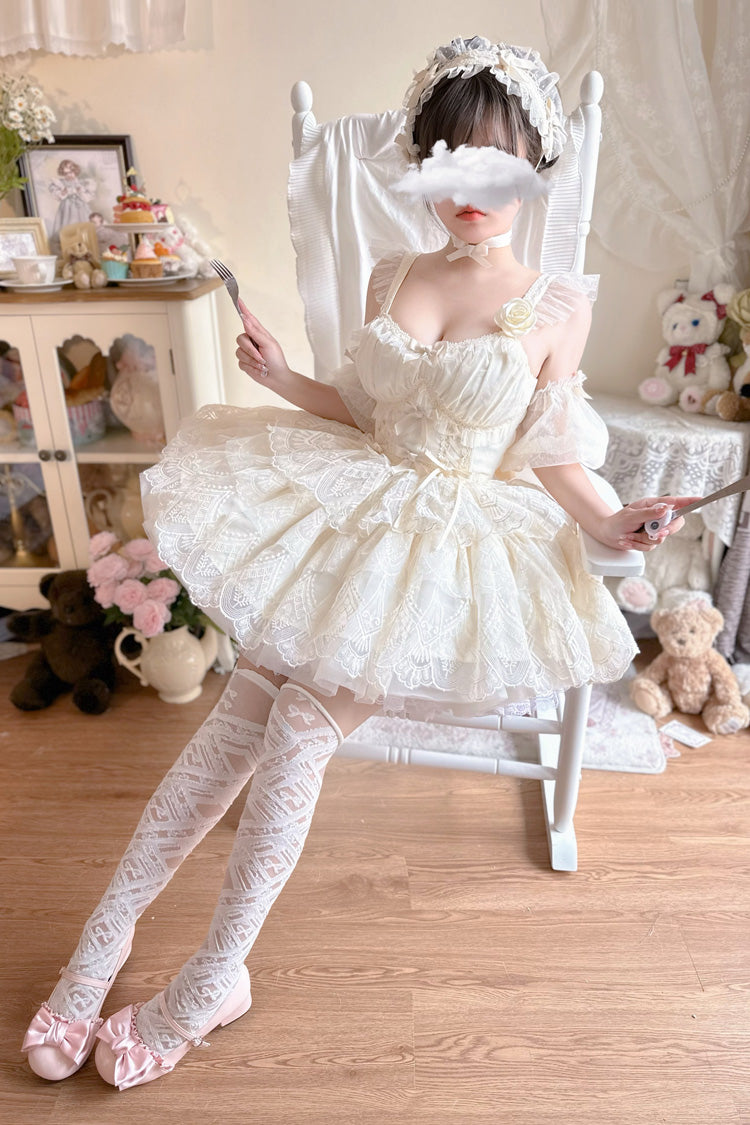 Ivory [Tidal] Triple-Layered Ruffle Bowknot Sweet Lolita Skirt 2 Versions
