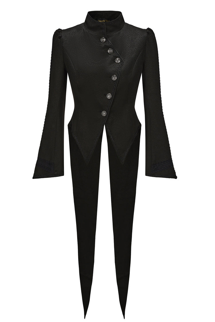 Black [Eternal Gloom Portrait] Back Cross Stand Collar Asymmetric Vintage Elegant Prince Gorgeous Handsome Lolita Coat