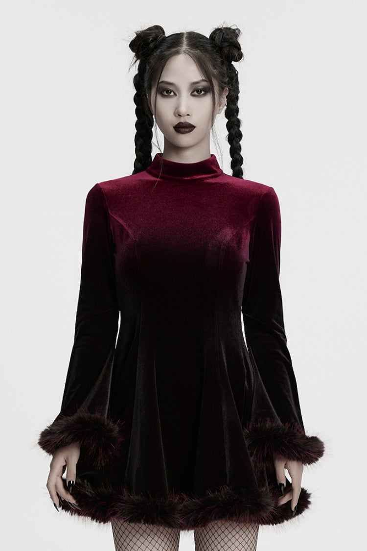 Black/Red Long Sleeves Gradient Women's Gothic Dress