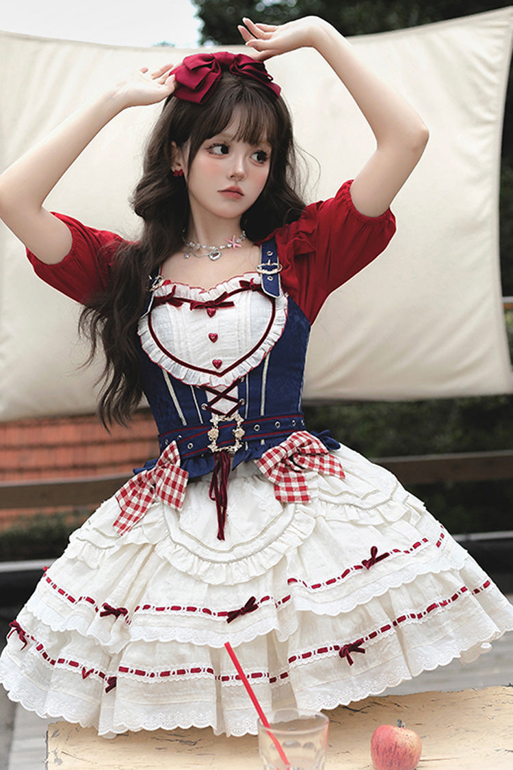 Red/White/Blue Fairy Tale Secret Land Multi-layer Ruffle Bowknot Princess Sweet Lolita Skirt Full Set