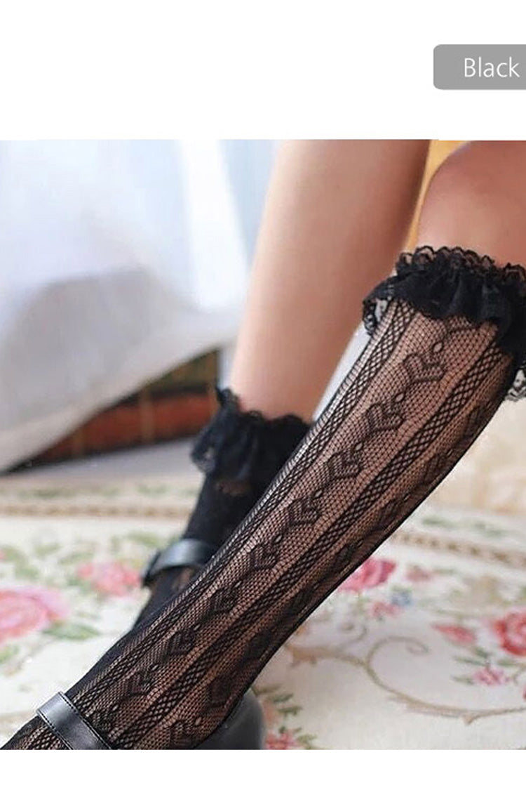 Love Heart Shape Lace Hollowed Out Middle Tube Lolita Socks