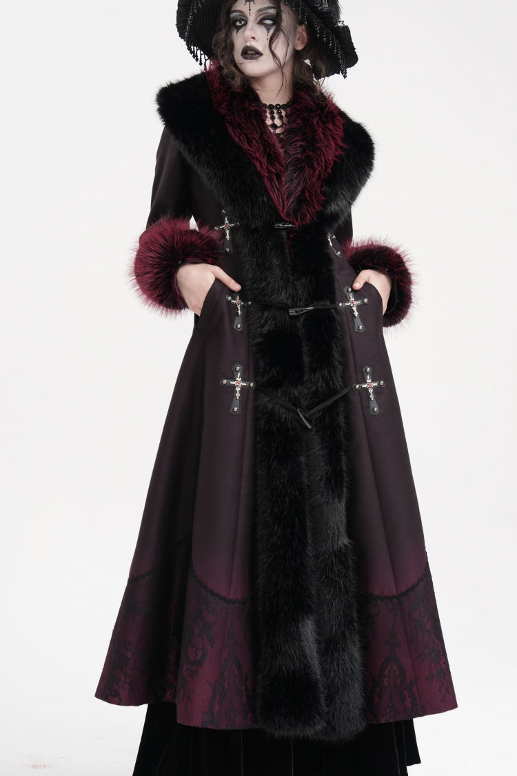 Black/Red Cross Long Sleeves Lace Women's Gothic Long Coat