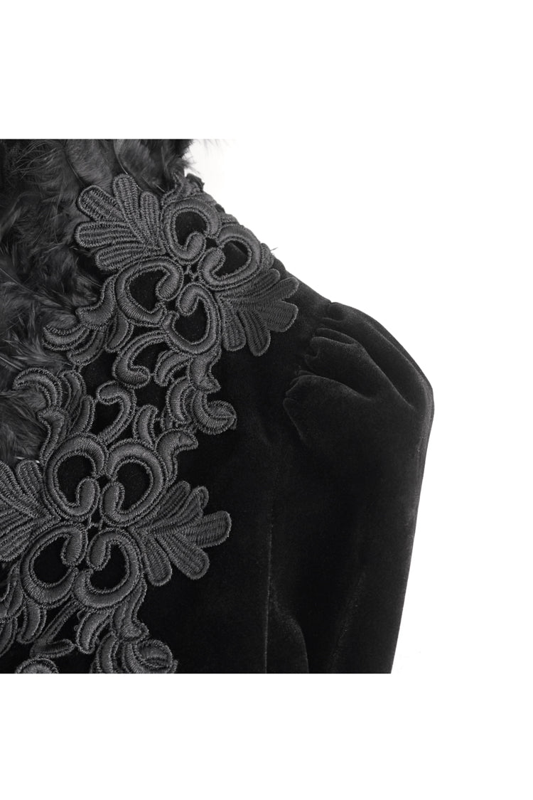 Black Stand Collar Trumpet Sleeves Embroidery Stitching Lace Women's Gothic Jacket