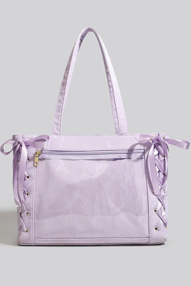 Lace Up Ribbon Bow Ita Bag Large Capacity Anime Display Sweet Lolita Tote Shoulder Bag 7 Colors