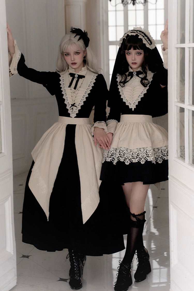Black [Letters and Poems·Nocturne] Nun Long Sleeves Ruffle Gothic Lolita Short Dress