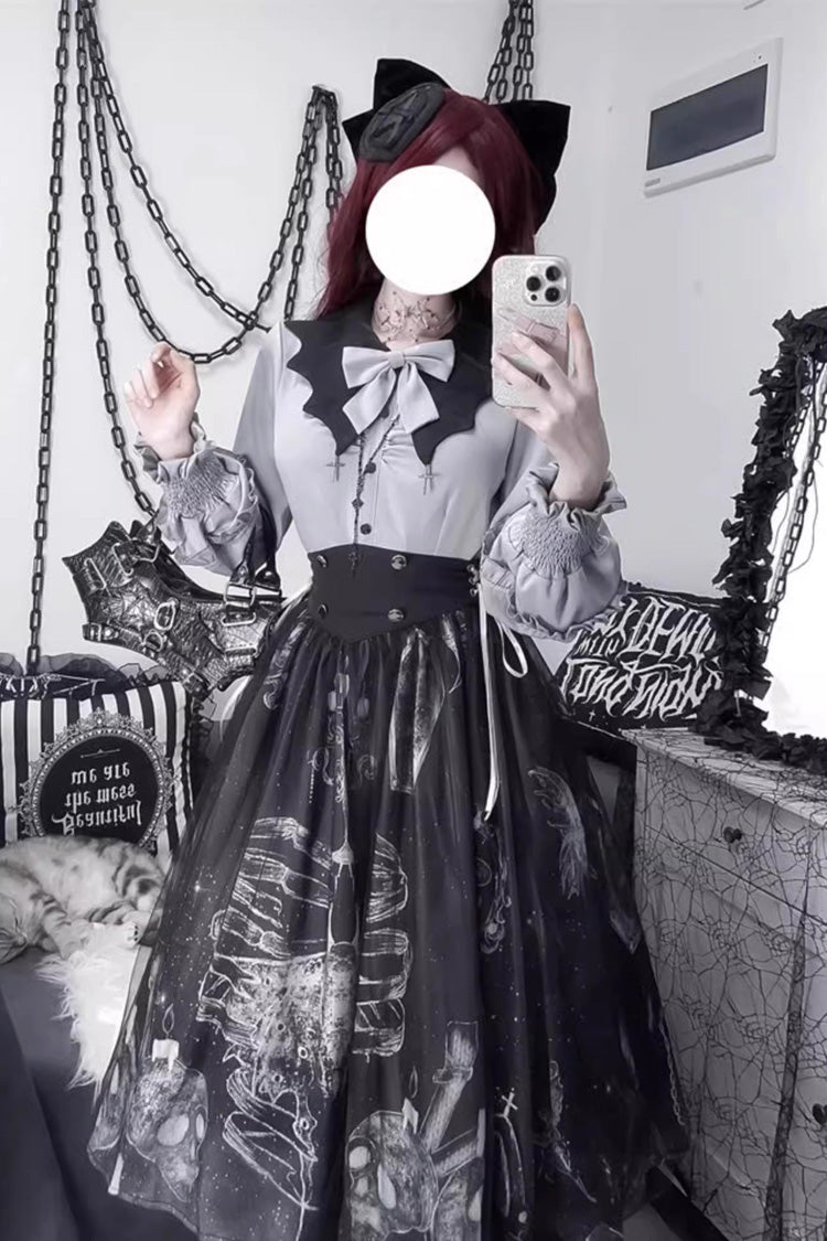 Black Print Halloween Classic Gothic Punk Elegant Lolita Skirt Set