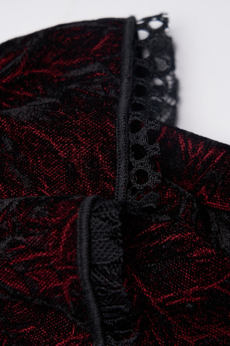 Black/Red Stand Collar Floral Embroidery Lace Women's Gothic Blouse