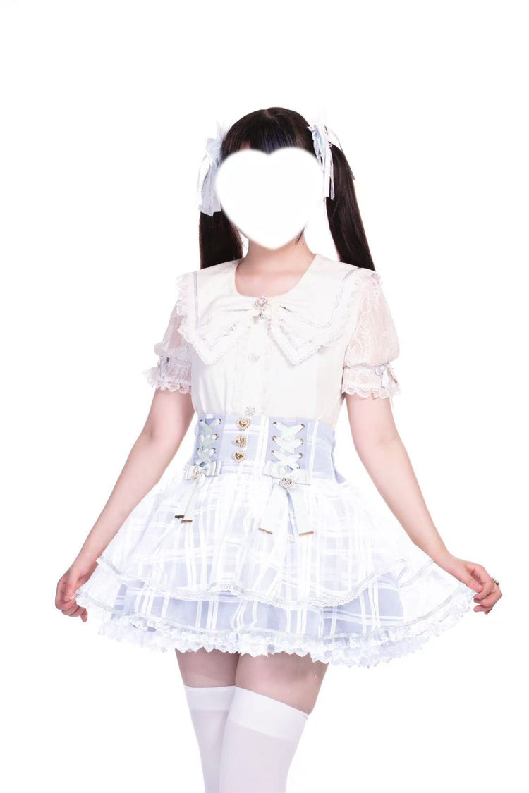 [Love Hanabi] Triple-Layered Bowknot Lace-Up Organza Sweet Jirai Kei Japanese Skirt 3 Colors