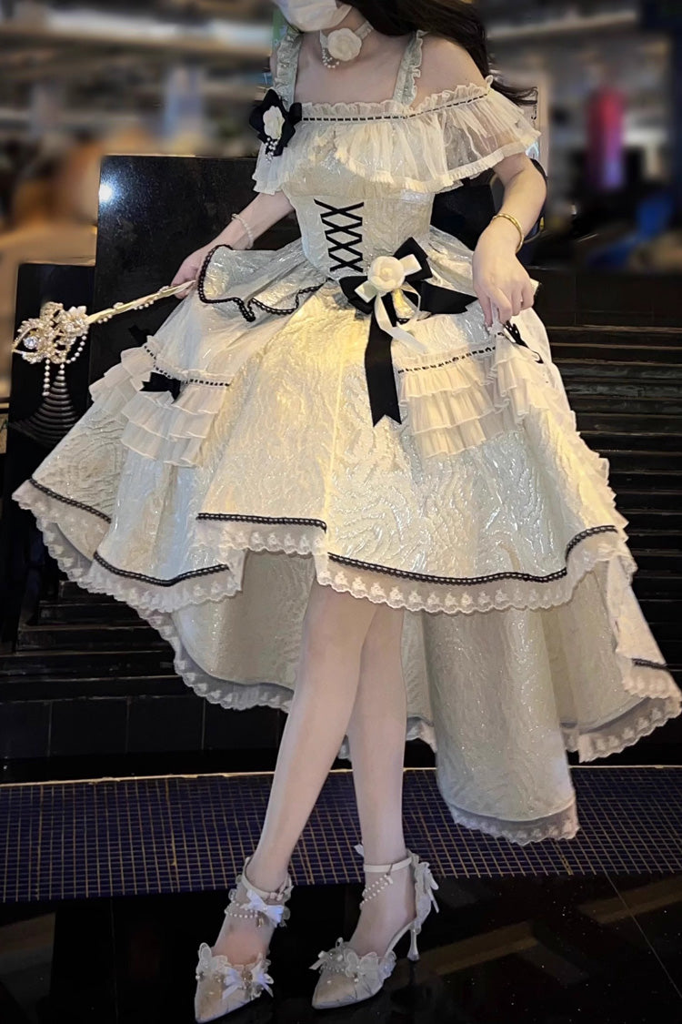 Ivory/Black [Tycoon's Daughter] Ruffle Bowknot Sweet Elegant Princess Lolita Jsk Dress