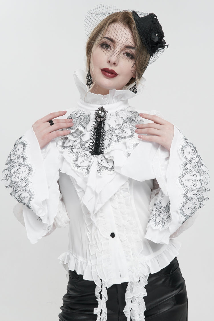 White Embroidered Lace Detachable Women's Gothic Luxurious Royal Gloves