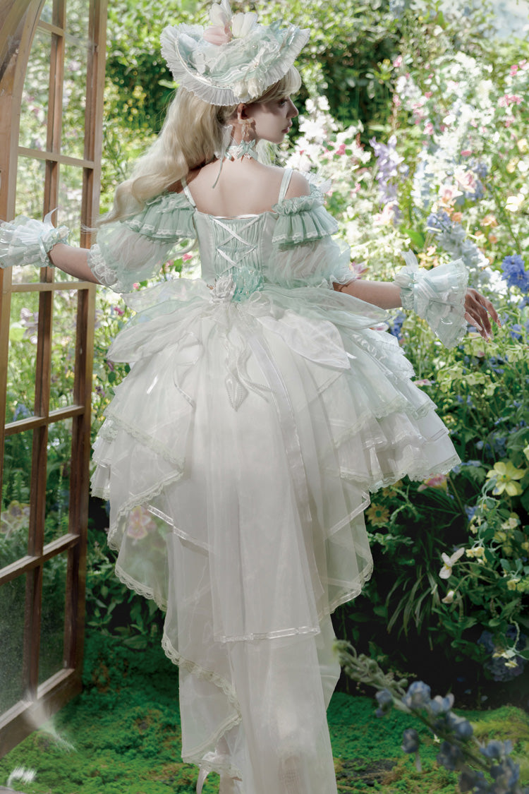 Green [Tulip and Wind Chime] Multi-Layered Ruffle Bowknot Lace Sweet Gorgeous Lolita Jsk Dress