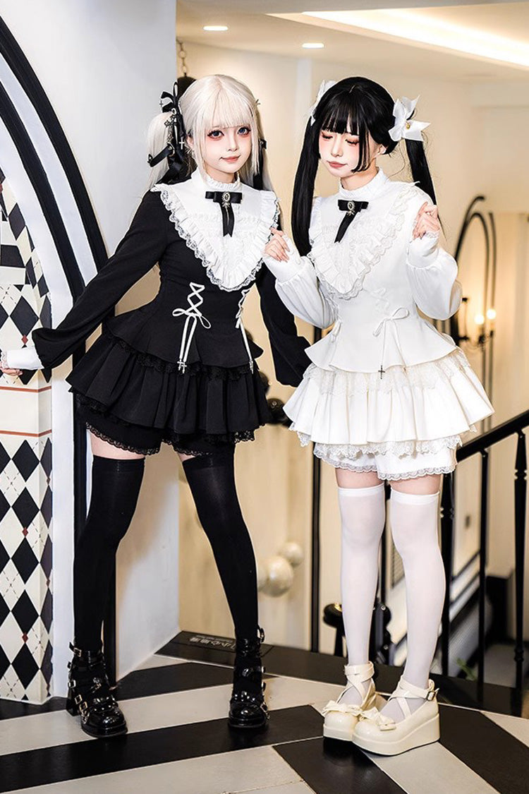 Black Long Sleeves Ruffle Lace-Up Sweet Handsome Lolita Dress