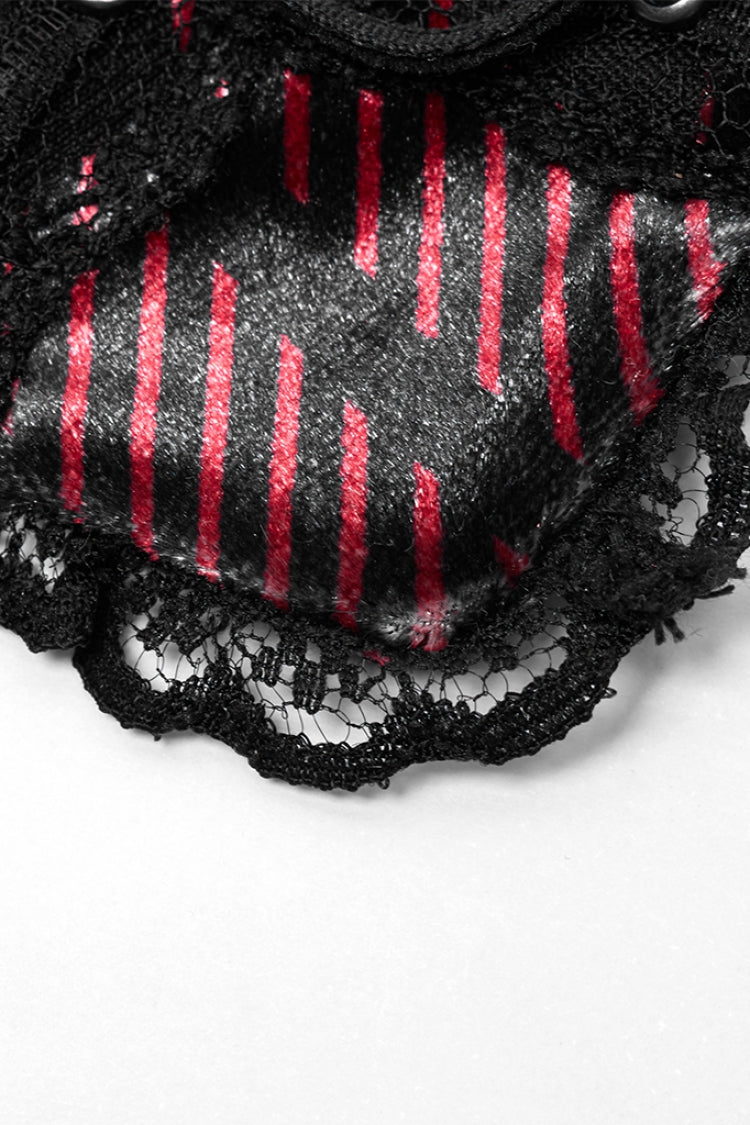 Schwarz/Rot Metall Totenkopf Dekoration Spitze Herz Damen Gothic Augenmaske