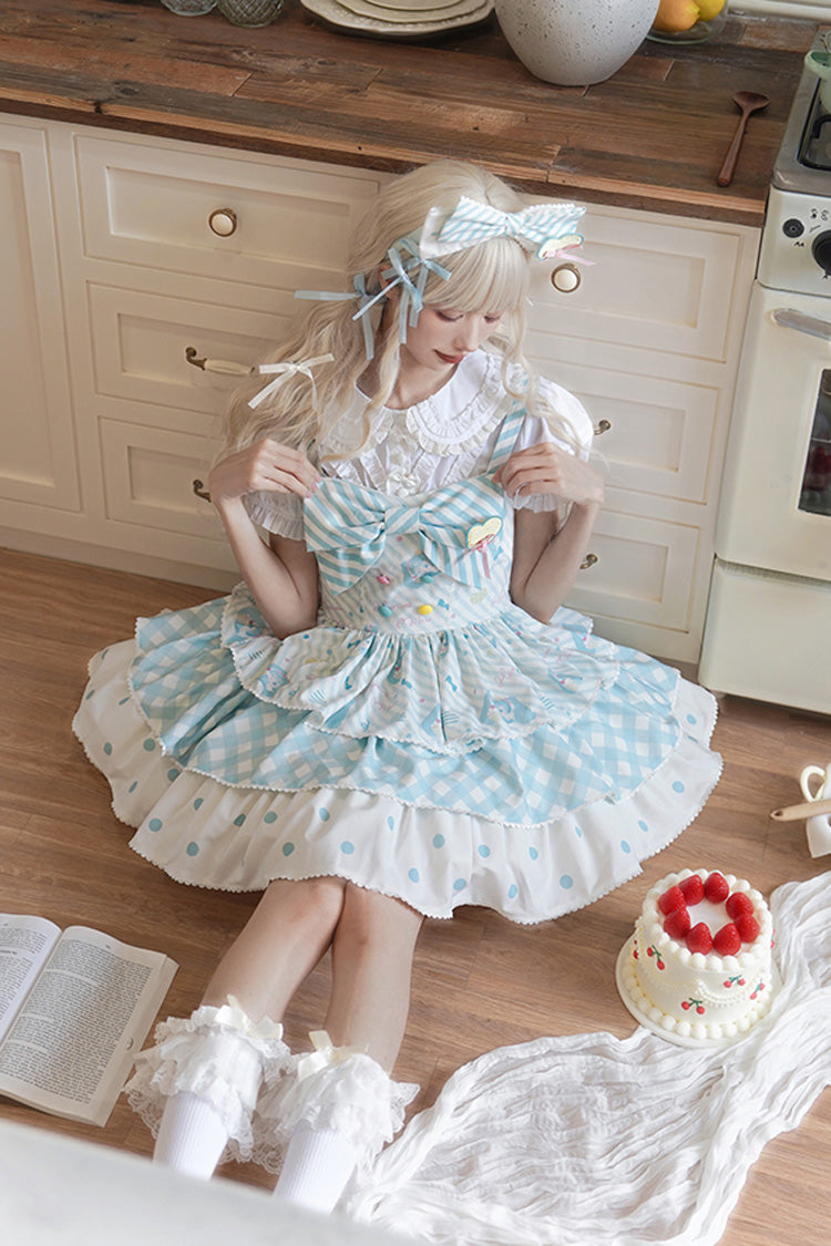 Blue [Hatsune Miku] Sleeveless Triple-Layered Print Bowknot Sweet Lolita Jsk Dress