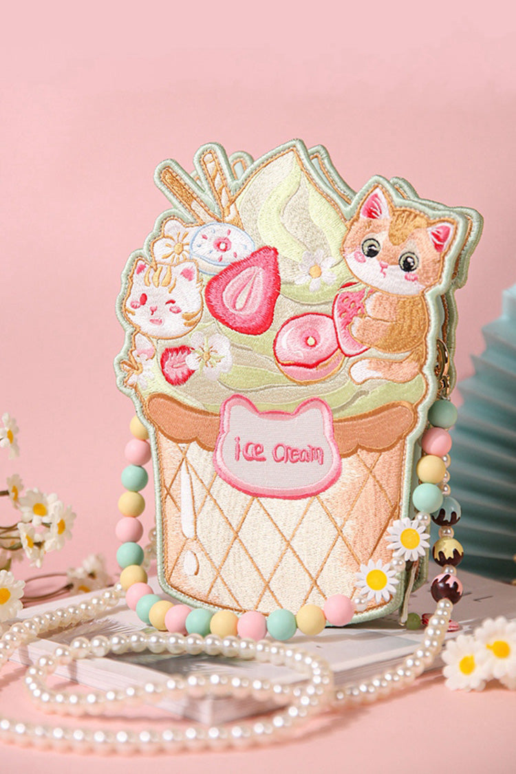 Multi-Color Ice Cream Cat Embroidery Sweet Lolita Crossbody Bag