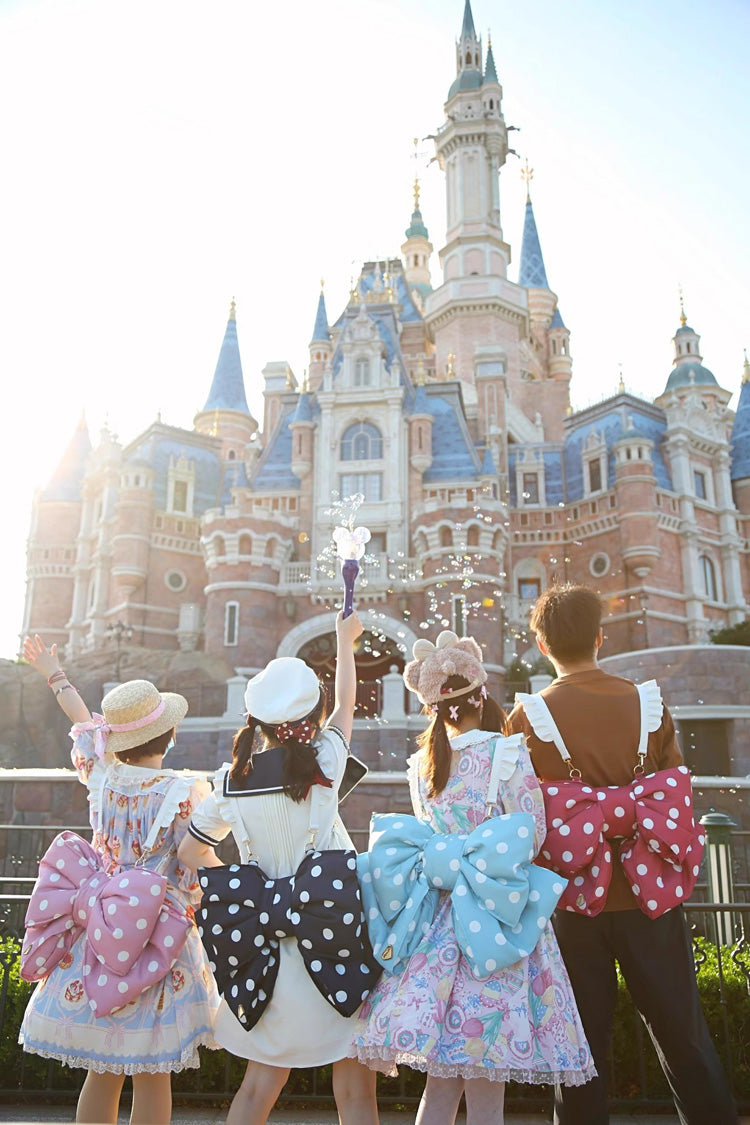 Pink Polka Dot Print Bowknot Shaped Sweet Lolita Backpack