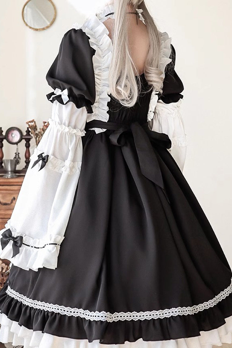 White/Black Long Sleeves Cardigan Bowknot Maid Gothic Lolita Dress