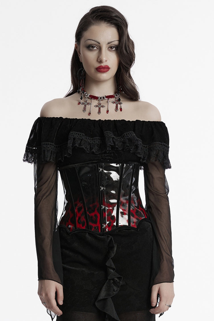 Black/Red Gradient Patent Leather Women's Gothic Underbust Corset