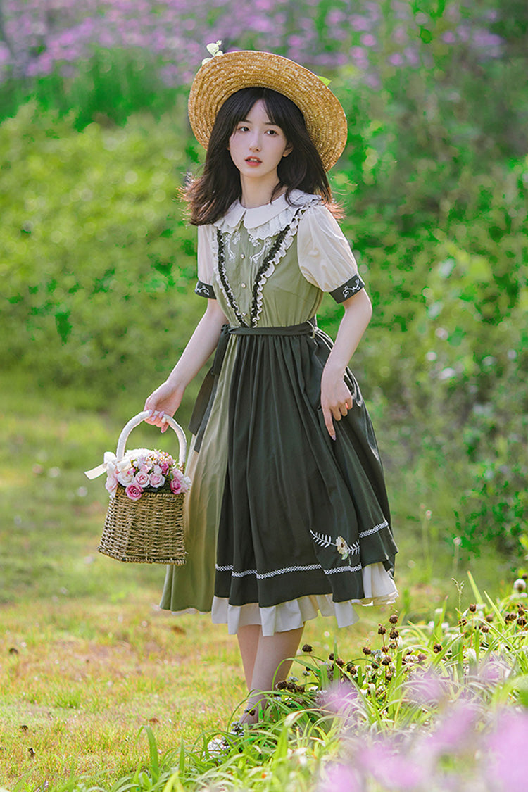 Multi-Color Doll Collar Embroidered Short Sleeves Classic Lolita Dress