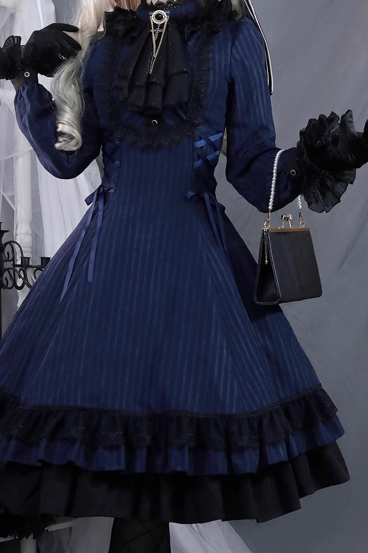 Point Manor Solid Color Stand Collar Long Sleeves Multi-layer Ruffle Gothic Lolita Dress 5 Colors
